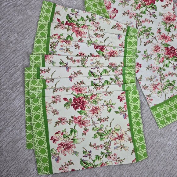 Waverly Table Runner and 8 Placemats Floral Pattern with Green Trim - Picture 4 of 16